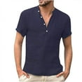 thumbnail image 4 of Chemise à Manches Courtes Homme Été Mode Décontractée T-Shirt en Lin Rétro Col Montant, 4 of 9