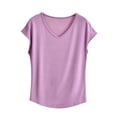 thumbnail image 2 of Hvogkswy Plus Size Pajamas for Women Solid V Neck Short Sleeve Sleepwear T-Shirt Thin Breathable Loose Casual Home Tops, 2 of 5