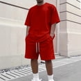 thumbnail image 4 of Homeyce Mens Summer Outfits 2 Piece Short Set Casual Track Suits Matching Crew Neck Shirt and Vacation Shorts,Red 3XL, 4 of 4