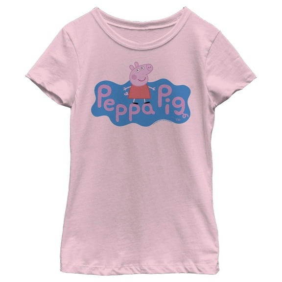 Girl's Peppa Pig Blue Logo  Graphic T-Shirt