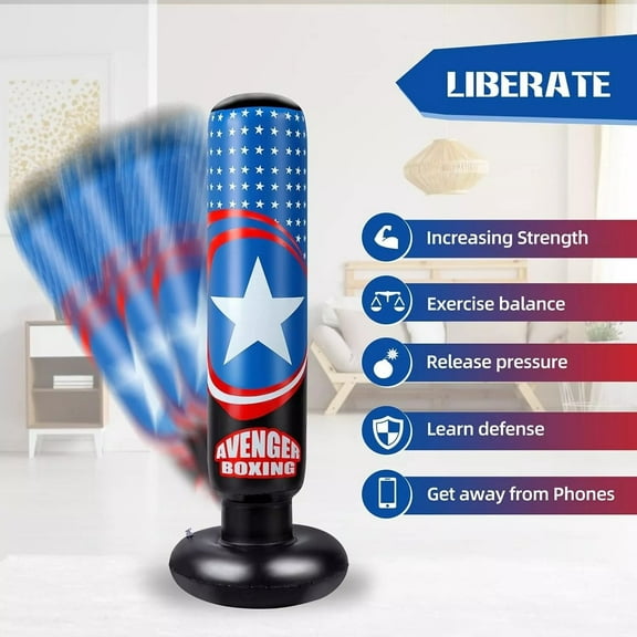 Avenger Boxing Kids 63 Inch Inflatable Punching Bag Stand With Air Pump, Multi-Color