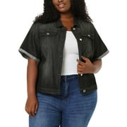 MODA NOVA Juniors Plus Size Fall Button Down Crop Jean Trucker Denim Jacket 1X Black