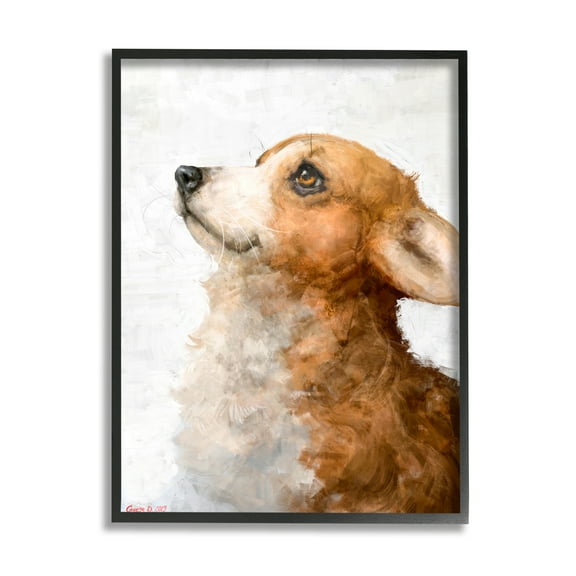 Stupell Industries Adorable Corgi Puppy Portrait Pet Dog Watercolor Black Framed, 24 x 30, Design by George Dyachenko