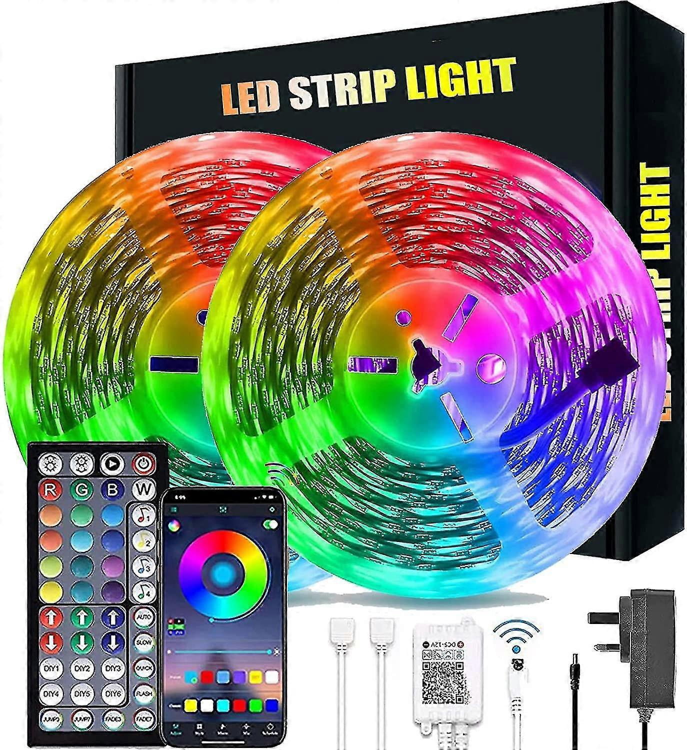 20m Lumières Led Bluetooth Rgb avec Bande Led et Télécommande 44 Touches Synchronisation Musicale Changement de Couleur Bande d'Humeur Led