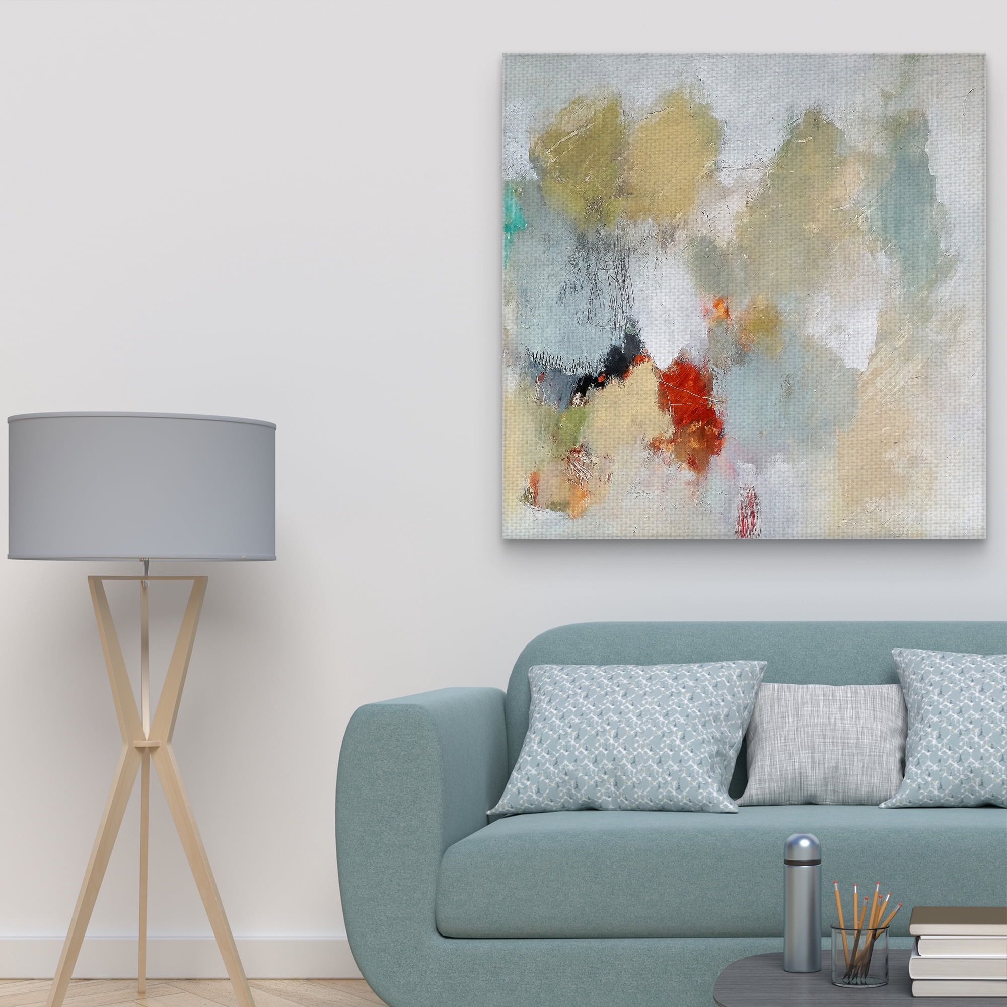 Masterpiece Art Gallery In Sleep Grey and Yellow Abstract by Nicole Hoeft Canvas Art Print 35" x 35"