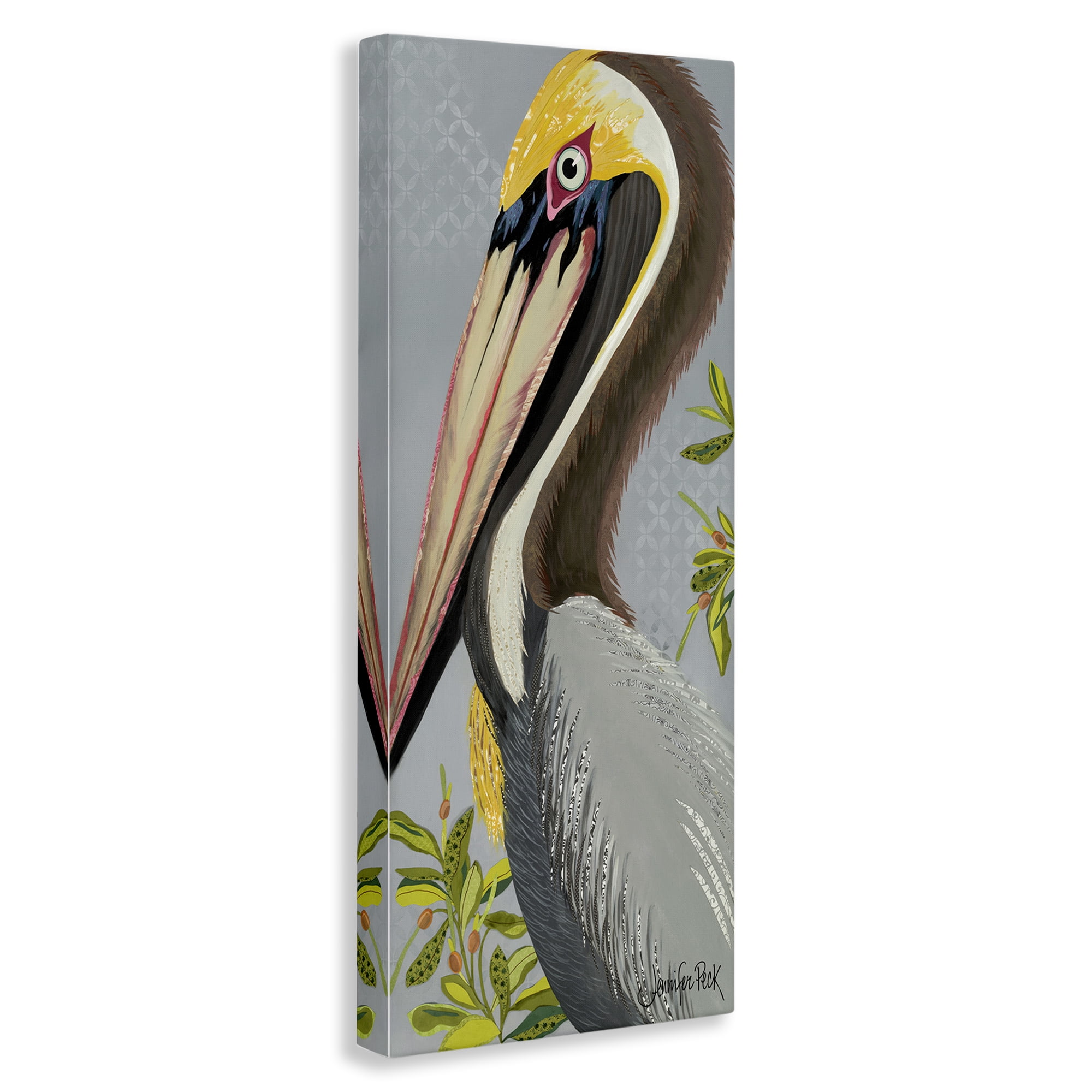 Stupell Industries Pelican on Grey Animals & Insects Painting Gallery Wrapped Canvas Art Print Wall Art, 20 x 48