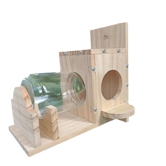 AOJA Wooden Squirrel Feeder with 500ml Capacity Clear Glass Easy Refill Clean Heavy Duty Weather-proof Outdoor Garden Squirrel Feeding Device