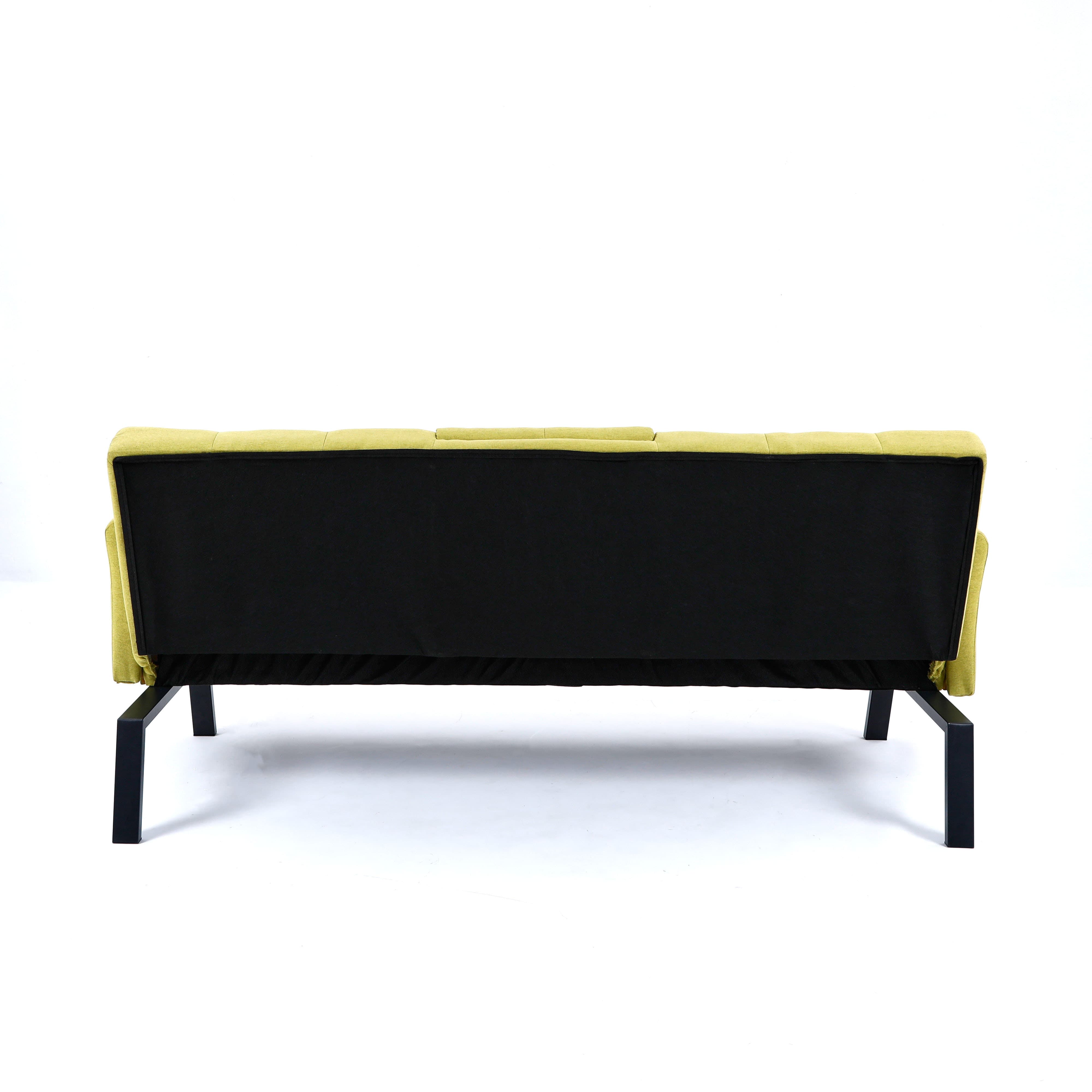 MAYEERTY 70" Linen Sofa Bed Foldable Sofa Couch with Cup Holder and Side Storage for Living Room, Bedroom and Apartment, Green