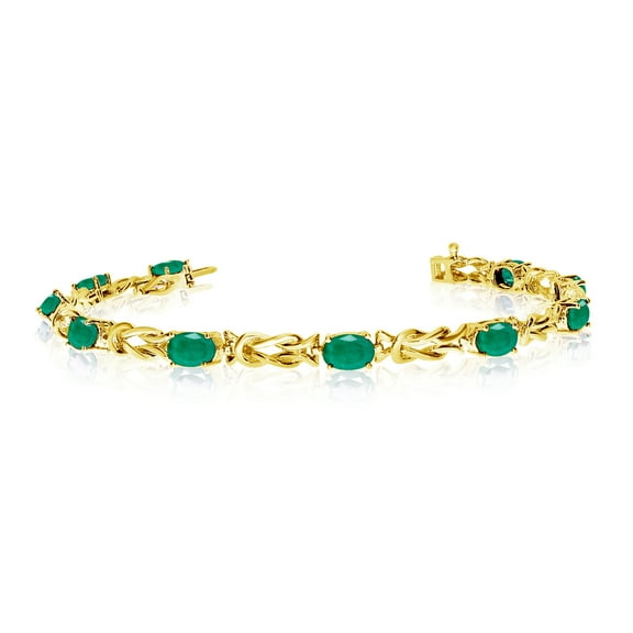 10K Yellow Gold Oval Emerald Reef Knot Bracelet