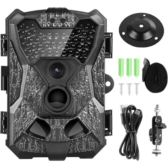 Trail Game Camera 32MP 1080P with Night Vision - IP66 Waterproof Hunting Cam for Wildlife Monitoring - 100° Detecting Range - Motion Activated 0.2s Trigger Time - 46pcs No Glow Infrared LED
