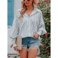 thumbnail image 4 of Women's Button Down Blouses Casual Lantern Sleeve Loose Fit Shirts Tops with Pockets, 4 of 6