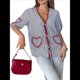 thumbnail image 2 of Tops con Lazo Delantero para Mujer, Top Babydoll de Cuadros , Tops de Abullonada, Tops Veraniegos de Larga con Corazón, Bonitos Azul XL, 2 of 10
