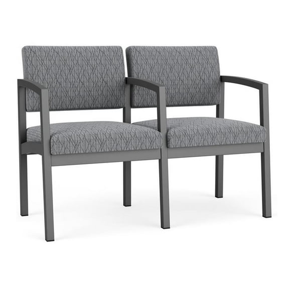 Lesro Lenox Steel Fabric 2-Seat Waiting Room Guest Reception Chair in Charcoal/Adler Gray Flannel