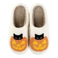 thumbnail image 1 of Halloween Flat Slippers Pumpkin Cat Pattern Slip-On House Zapatos (37-38), 1 of 9