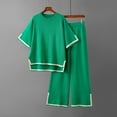 thumbnail image 3 of Woman Summer Outfits Women 2 Piece Outfits Sets Summer Clothing Set Female Round Neck Short Sleeve Tops Pants Sets Casual Pant Style S_352 Women's Tracksuits Green One Size, 3 of 4