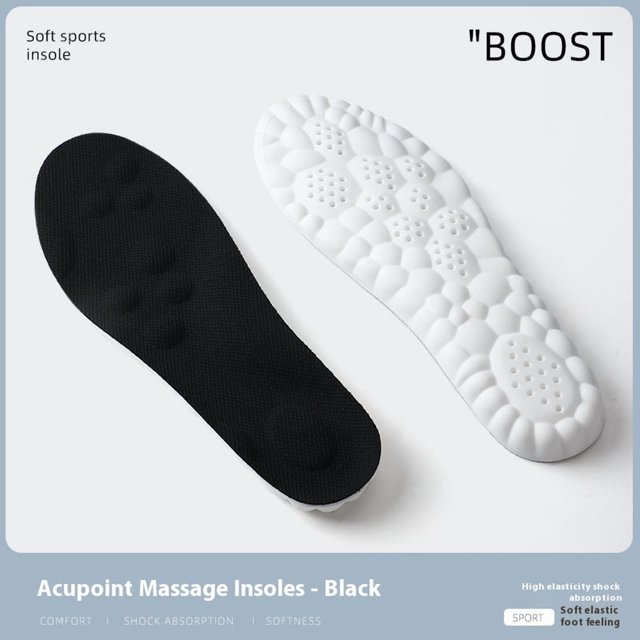 Insoles for Women Man,Cloud Soles for Men Women,4D Cloud Soles for Men,Anti Fatigue, Shock Absorption, Foot Pain Relief (Black, S)Black:Men: 6.5-7.5/Women: 8-9