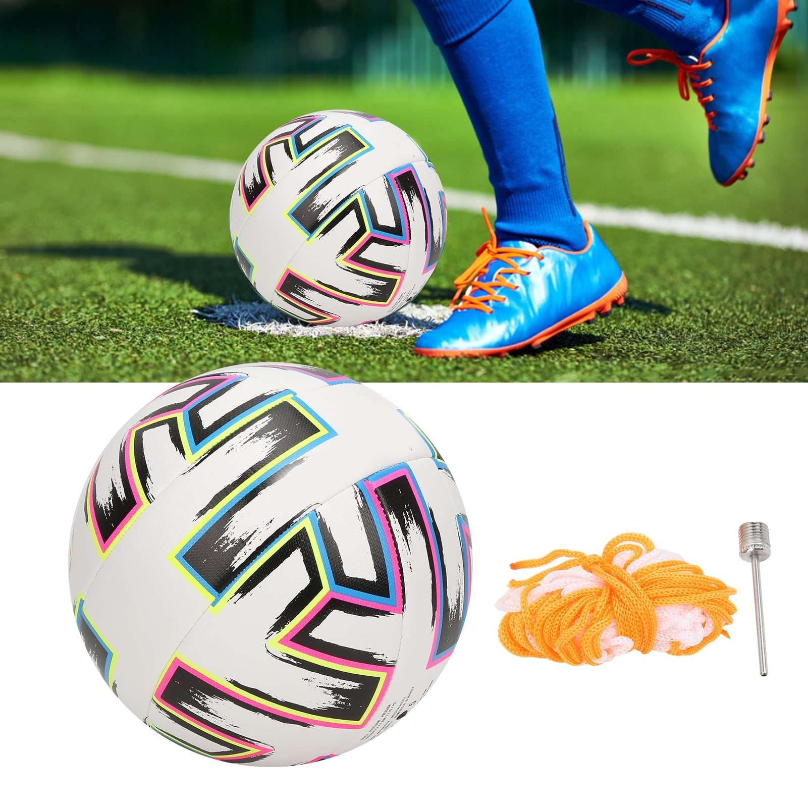 YAHHU Standard Size 5 Soccer Ball PU Leather All-Weather Match Training Football (8.65 inches / 22 cm) for Outdoor and Futsal