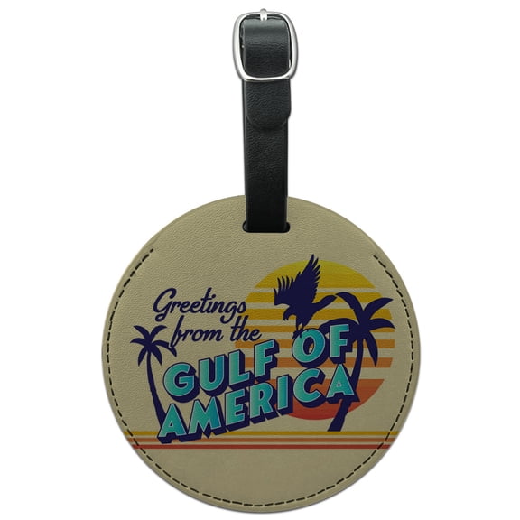 Gulf of America Postcard Round Leather Luggage Card Suitcase Carry-On ID Tag