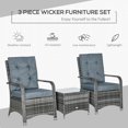 thumbnail image 4 of Outsunny 3 Piece Rattan Patio Furniture Set Bistro Set w/ Cover, Grey, 4 of 10