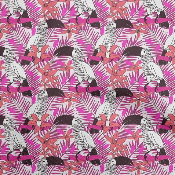 oneOoneCottonSilkFuschiaPinkFabricTropicalFloralWithBirdsSewingFabricByTheYardPrintedDiyClothingSewingSupplies42InchWide