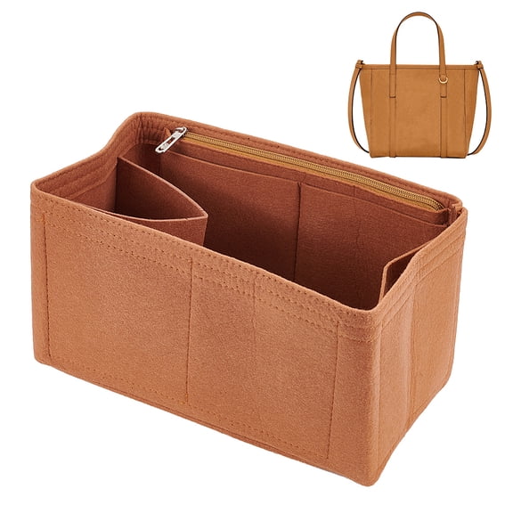 1pc Felt Handbag Insert Organizer Felt Zipper Tote bag Insert Rectangle Purse Organizer bag In bag Multiple Compartments bag Insert Interior Shaper 11x5.7x5.9 Inch Camel