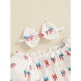thumbnail image 6 of Newborn Baby Girl Romper Outfit, 3 6 12 18 Months Short Sleeve Pleated Bow Print Bodysuit with Bowknot Headband 4th of July Clothing, 6 of 9