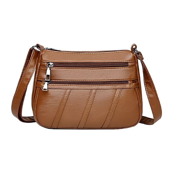 AOMRCOL Retro Multifunctional PU Leather Handbags for Women Shoulder Bag Crossbody Purse, Zipper Bag with Pocket, Easy to Carry, Leather Crossbody Bags for Women, Brown