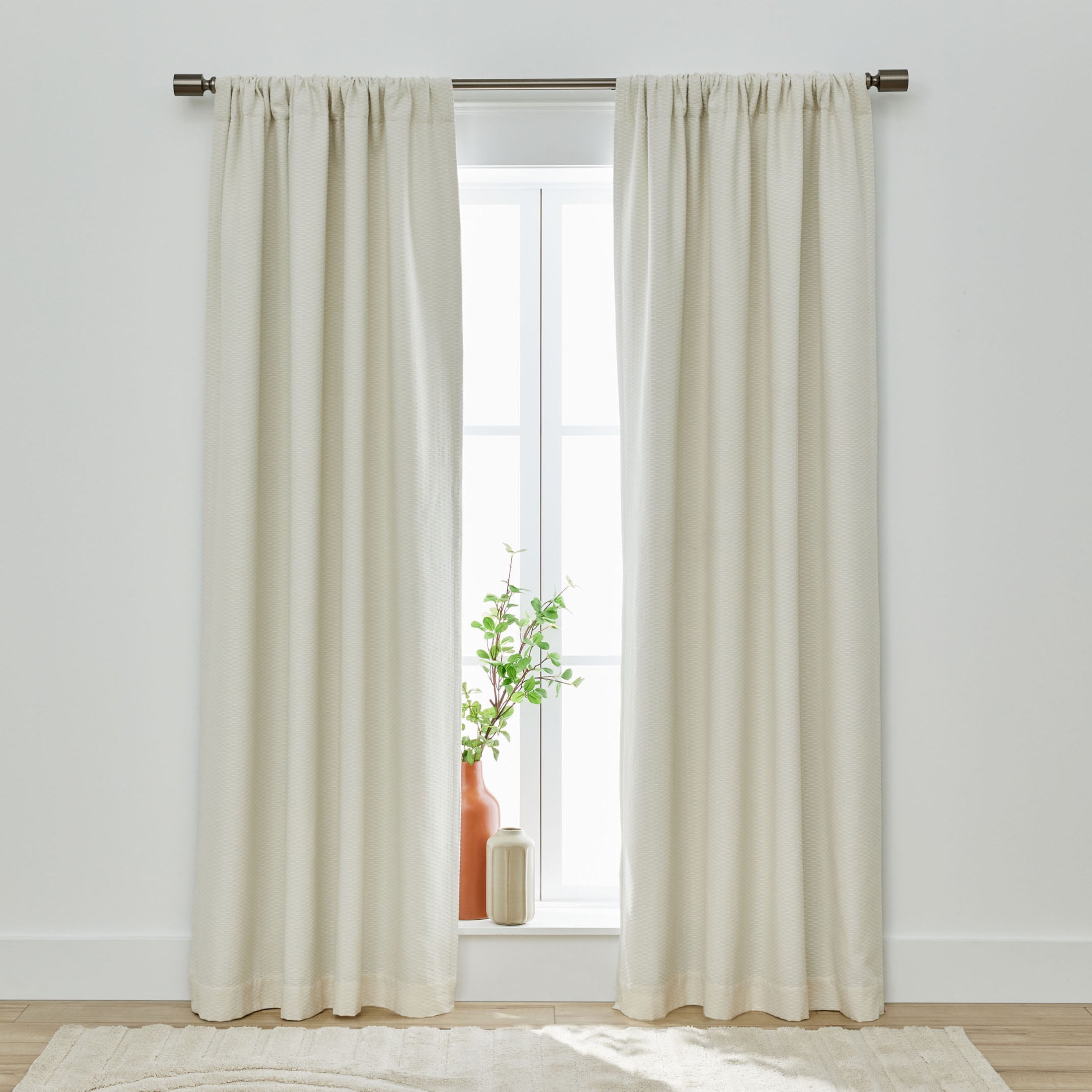 (2 pack) Better Homes & Gardens Micro Geo Blackout Woven Ladder Single Curtain Panel, 1-Piece, Vanilla Dream, 50" W x 84" L