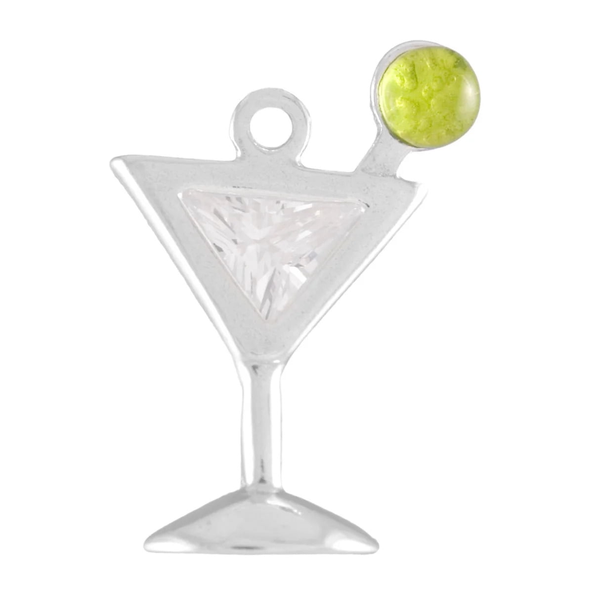 Sterling Silver Crystal Martini Drink with Olive Charm Item #36491