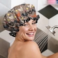 thumbnail image 5 of Shower Caps,Brown Chicken Chick Egg Pattern Waterproof Shower Cap for Women 4 Pieces,Double Reusable Hair Cover for Shower PEVA Elastic Stretch Hem, 5 of 7