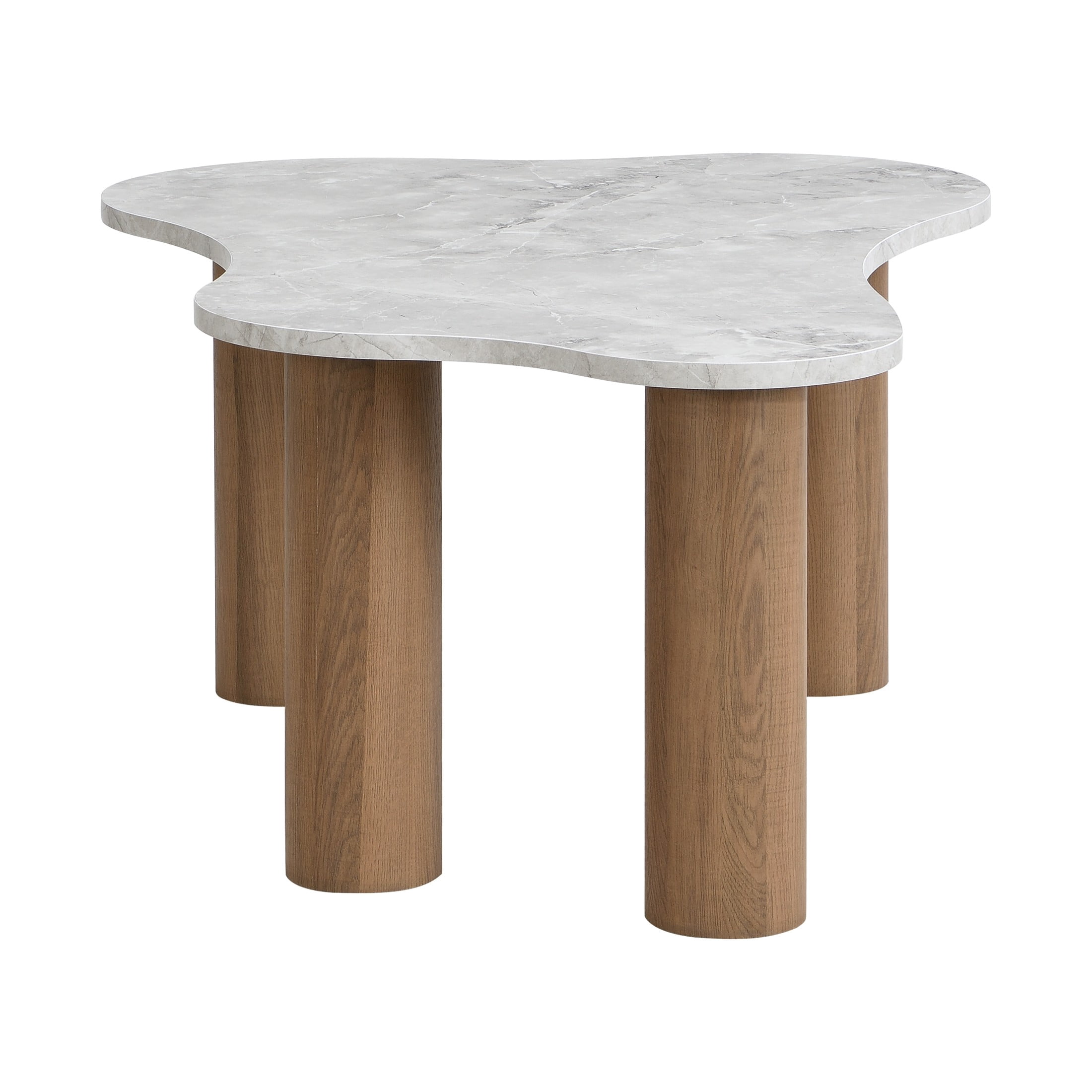 Christopher Knight Home Organic Shape Coffee Table with Marble-Look Top and Cylindrical Base