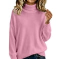 thumbnail image 4 of HOSIA Turtleneck Long Sleeve Cable Knit Sweaters for Women Ribbed Knitted Chunky Pullover Tops Comfy Casual Soft Baggy Loose Fit Trendy Jumper Top Business Dressy Casual Teacher Outfits Pink Xl, 4 of 7