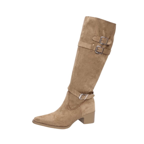 Women Mid-Calf Boots with Fashionable Buckle for Autumn Versatile Party Evening Wear
