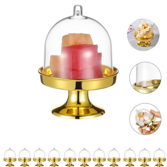 Plastic Mini Cake Stand Plate,Portable Clear Small Cake Display Stand for Chocolate,12pcs Durable Party Supplies for Birthday,Wedding,Holiday,Gold