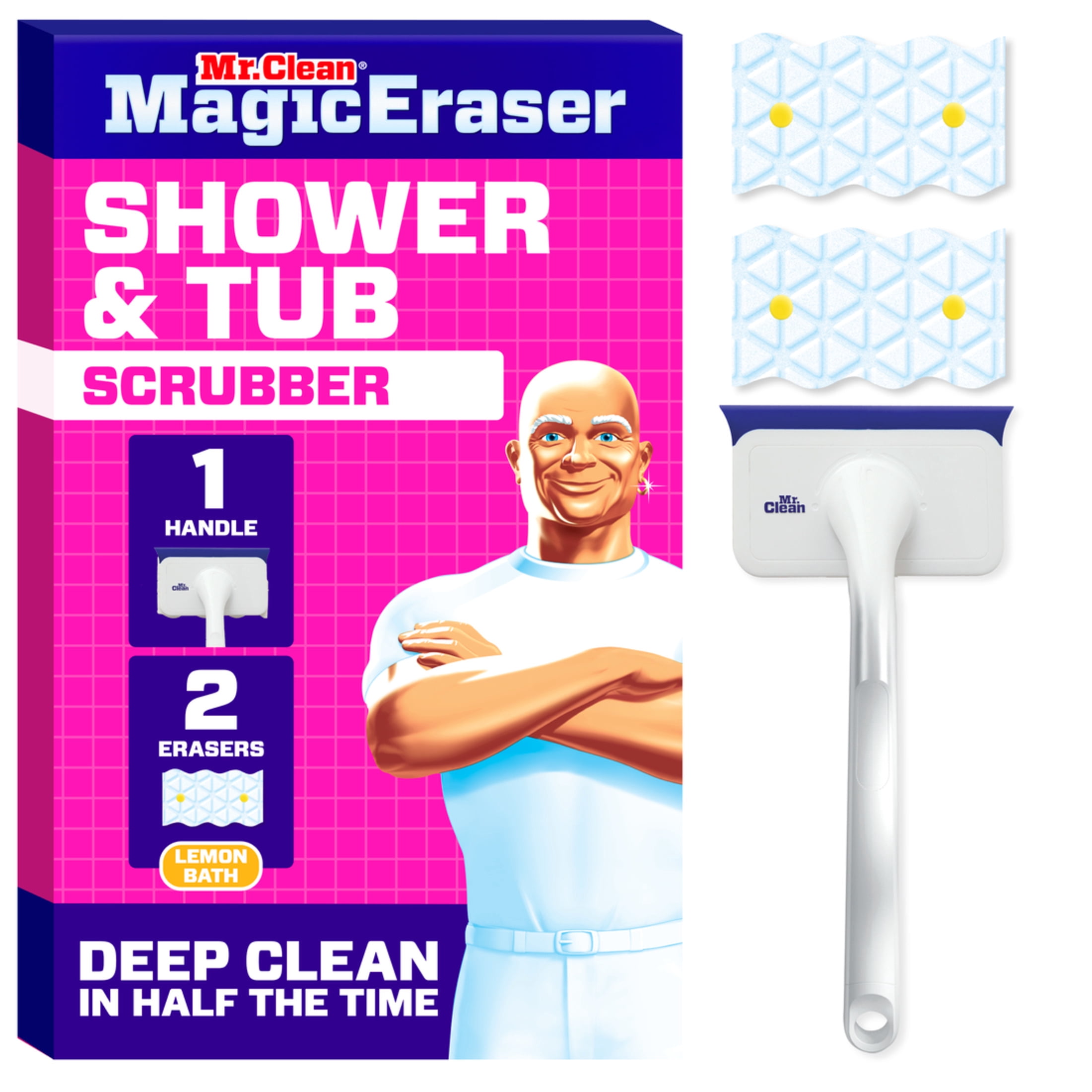 (6 pack) Mr. Clean Shower & Tub Scrubber, Starter Kit, 1 Scrubber & 2 Erasers