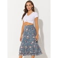 thumbnail image 3 of DARING DIVA Women's Tiered Ruffle Hem Midi Skirt XS Dusty Blue-Floral, 3 of 6