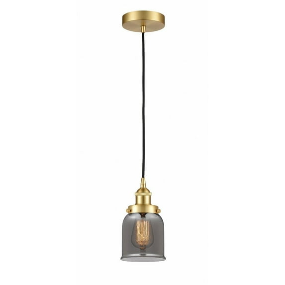 616-1PH-SG-G53-LED-Innovations Lighting-Bell - 1 Light Mini Pendant In Industrial Style-10 Inches Tall and 5 Inches Wide Satin Gold Plated Smoke