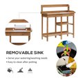 thumbnail image 4 of Outsunny Potting Bench Table Natural Solid Wood Workstation with Drawer, Removable Sink, Storage Shelves and Hooks, 4 of 10
