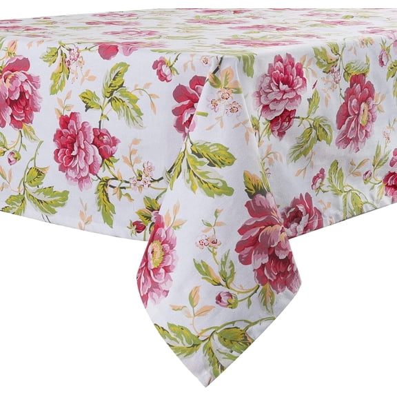 Rectangle Flower Tablecloth, Pink Flower Table Cloth, Wrinkle Resistant Table Cover for Dinner Kitchen Picnic Wedding Party (54" x 72")