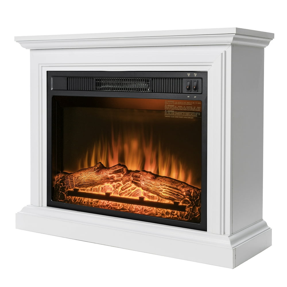 AKDY FP0090 32" Electric Fireplace Freestanding White Wooden Mantel