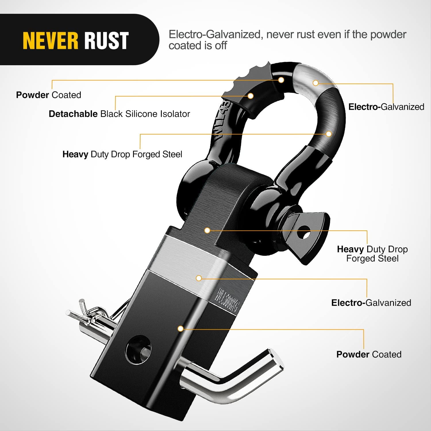 Nilight Shackle Hitch Receiver 2Inch 45000 lbs Breaking Strength 3/4" D Ring Shackle w/Trailer Hitch Pin Heavy Duty Solid Recovery Towing Kit for Trucks Jeeps Off-Road