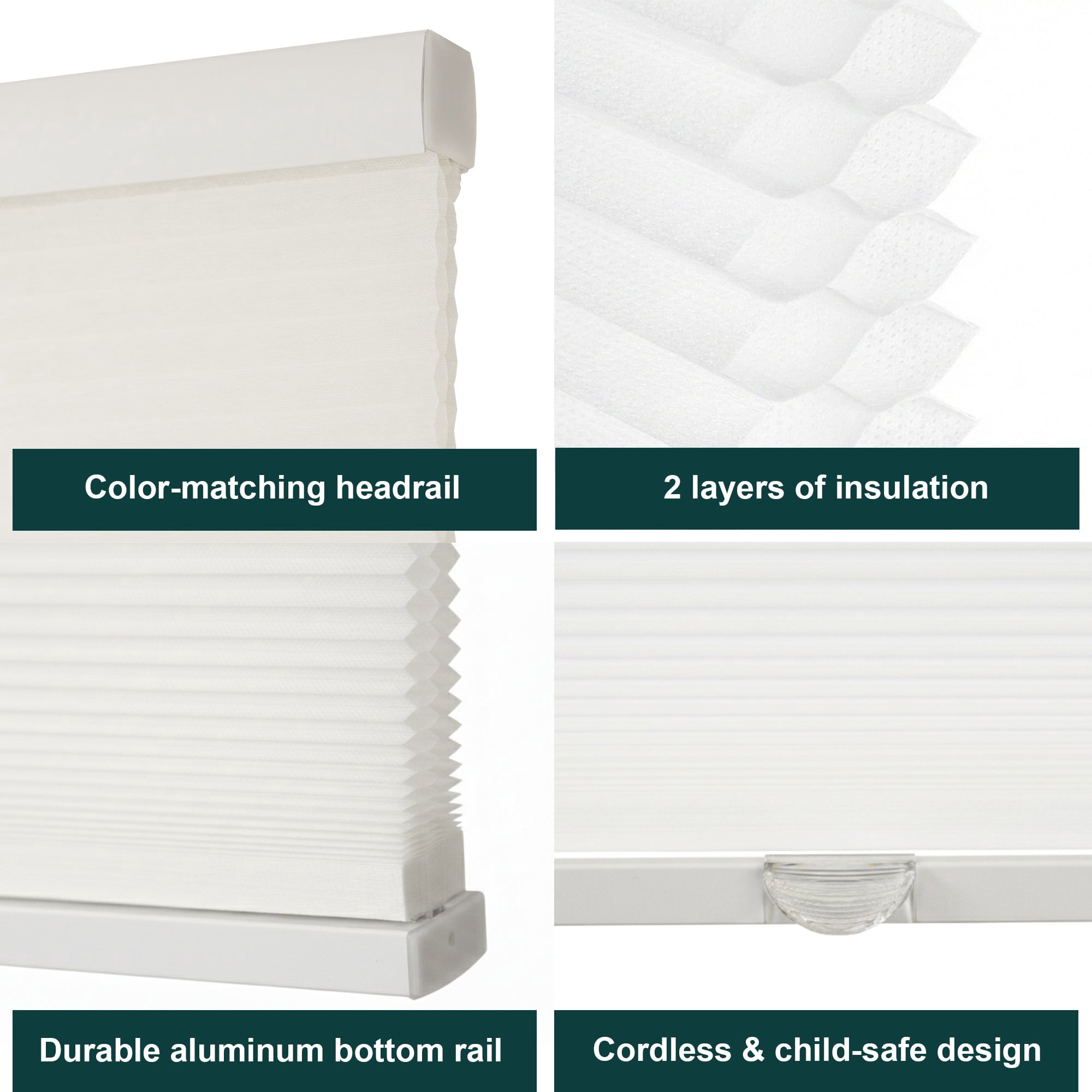 Chicology 44"W X 72"H Cordless Double Cell Cellular Shades Light Filtering White