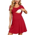 thumbnail image 2 of qolati Maternity Dresses for Women Summer Short Sleeve Nursing Dress for Breastfeeding Casual Crewneck Nightgowns Maternity Sleepwear Red S, 2 of 4