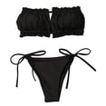 thumbnail image 2 of Ladies Sexy Pleated Bikini Women Ruffled Strap Hollow Swimwear Pure Color Lace Push Up Padded Bathing Suit, 2 of 5