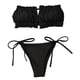thumbnail image 1 of Bikini plisado sexy para mujer, traje de baño con tirantes con volantes y huecos, traje de baño con relleno y encaje de color puro, 1 of 5