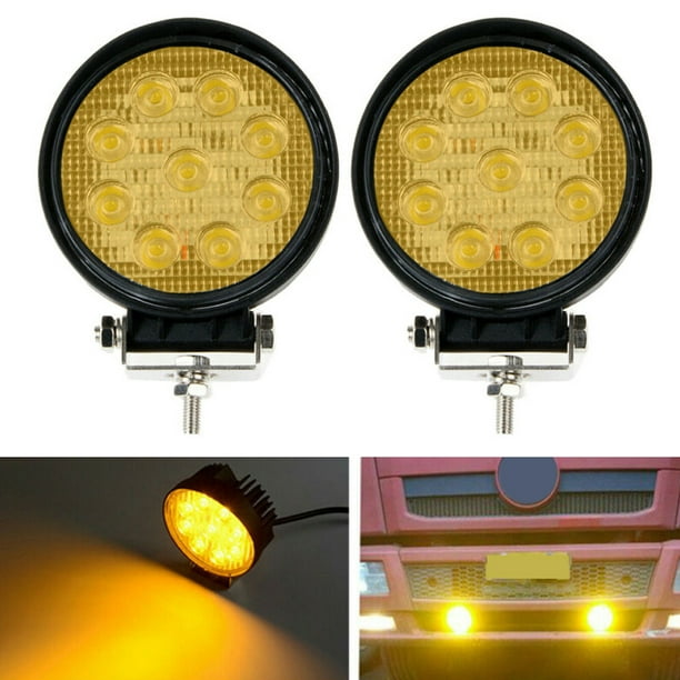 2pcs 4-Inch 27W Round Amber LED Work Light Bar Spot Offroad Driving Fog