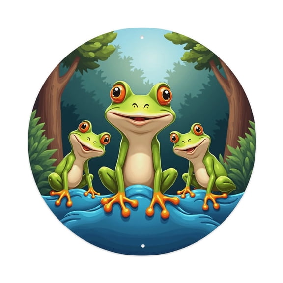Round Metal Tin Sign Rustic Wall Decor Green Cartoon Frog Round Metal Sign Plaque for Home Garden Kitchen Bar Cafe Restaurant Garage Retro Vintage Wall Art 8x8 Inch