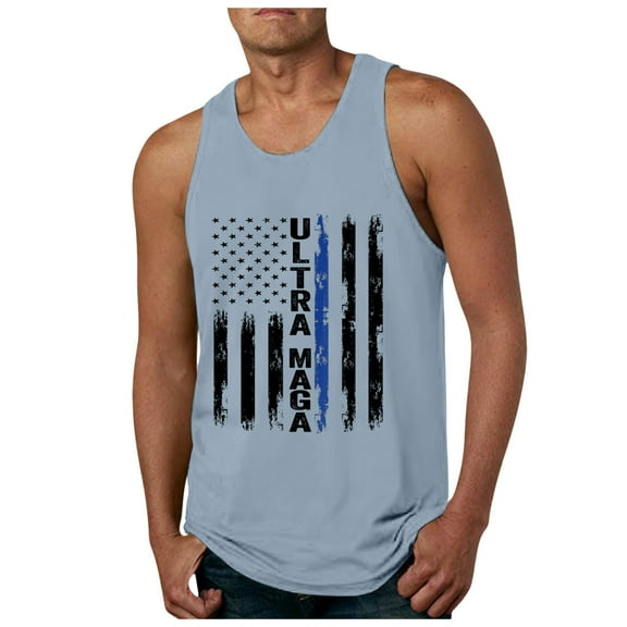 Caqnni American 1776 Tank Top Shirtst Men American Flag Patriotic Short Sleeve Independence Day Tank Top Shirtst (Light Blue,M)