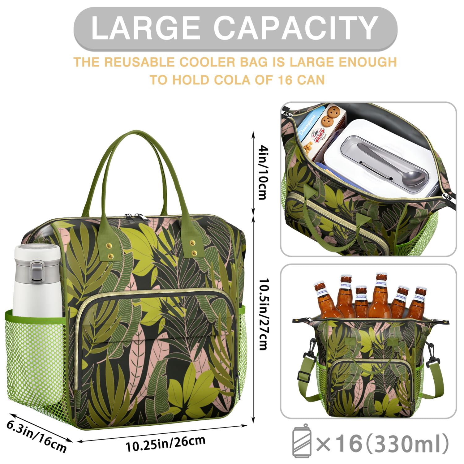 Floral Leakproof Lunch Tote Bag - Durable Waterproof Insulated Cooler for School, Work, Travel, Picnic