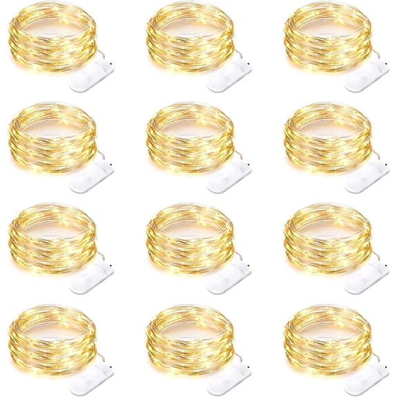 mistyhony 12 Pack Fairy String Lights, 7FT Silver Wire 20 LED Battery Powered Waterproof Star Moon Lights for Wedding Party Christmas Home Decor - Multi Color Options